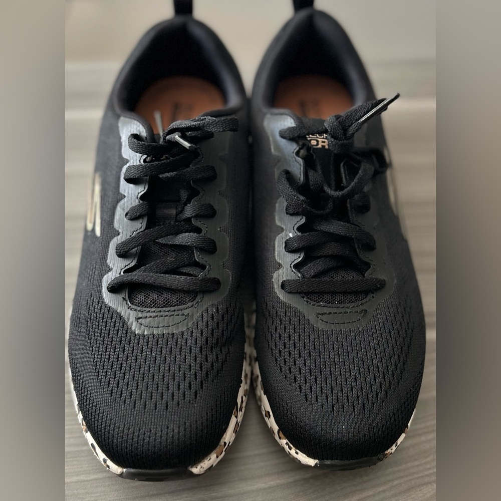 Skechers Black Athletic Sneakers with Leopard-Print Midsole - Picture 8 of 10